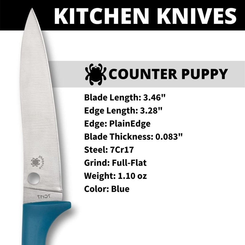 Spyderco Counter Puppy 6.9" Kitchen Knife with 3.46" Corrosion-Resistant 7Cr17 Stainless Steel Blade and Injection-Molded Blue Plastic Handle - Plainedge - K20PBL - Image 3